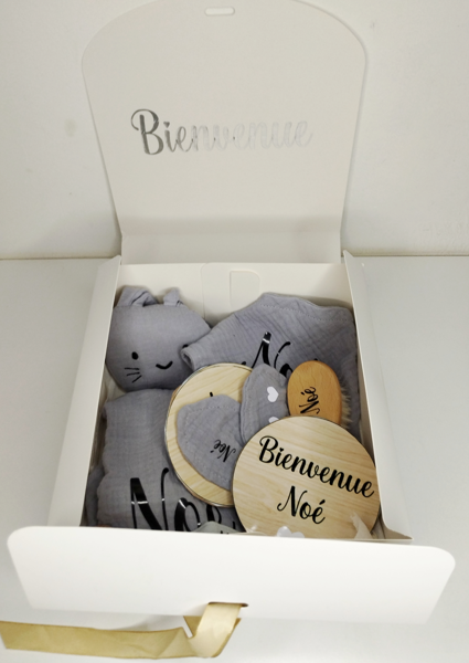 Coffret Cadeau de Naissance Personnalisé – Doudou, Hochet, Attache Tétine