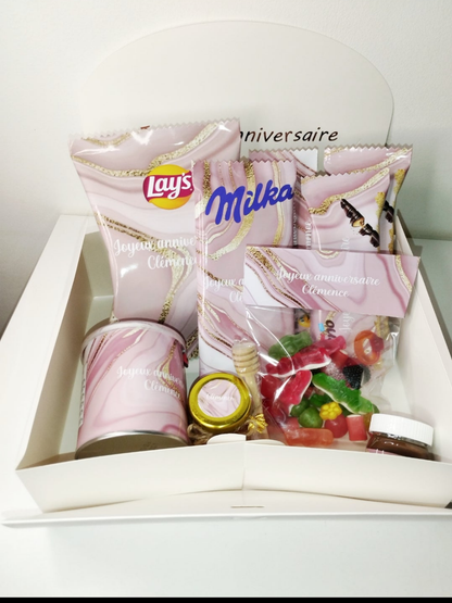 Box gourmande anniversaire personnalisée à offrir, coffret cadeau, box personnalisée - Thèmes aux choix