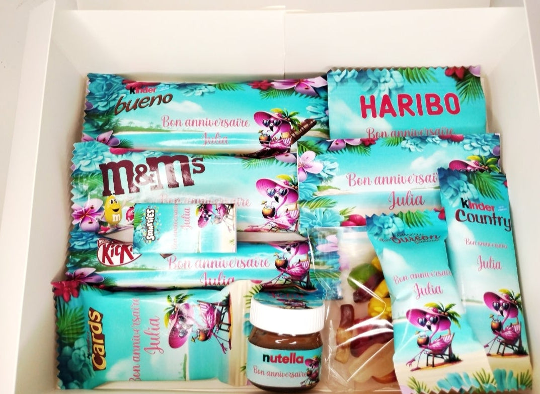 Box gourmande anniversaire personnalisée à offrir, coffret cadeau, box personnalisée - Thèmes aux choix