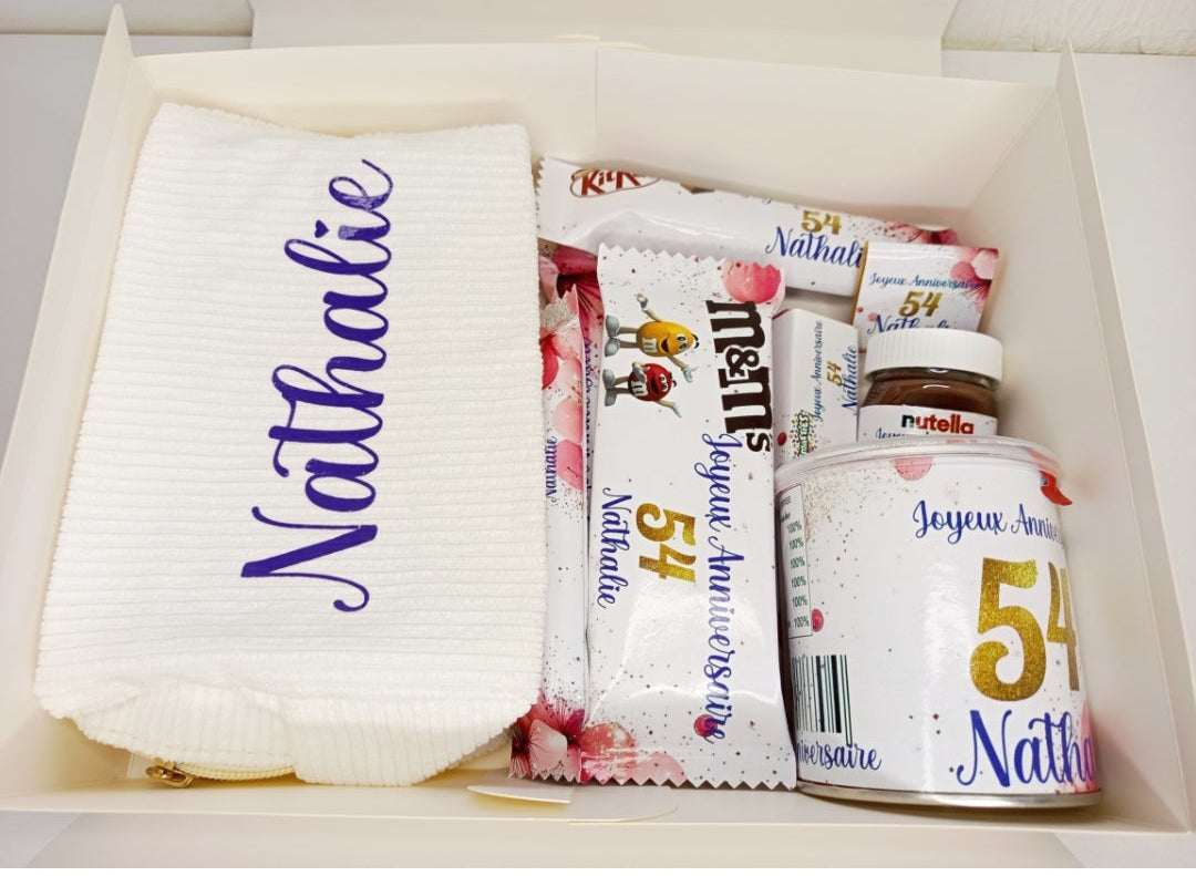 Box gourmande anniversaire personnalisée à offrir, coffret cadeau, box personnalisée - Thèmes aux choix